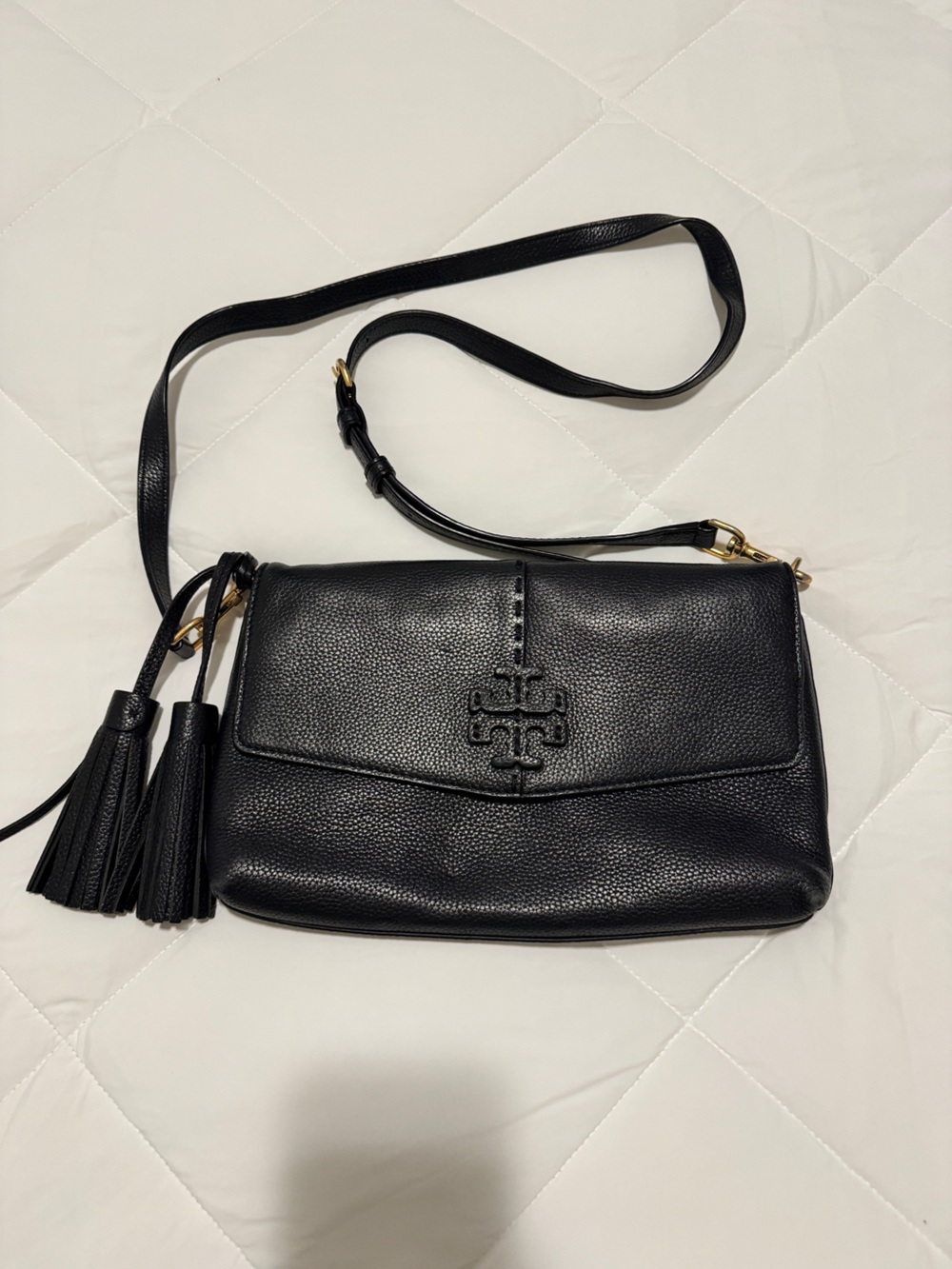 Tory Burch Black Envelope style Leather Crossbody with Tassels
